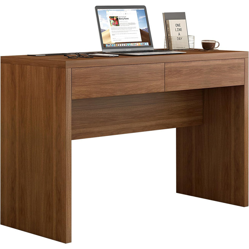 Executive Desk with Drawers, Computer Desk with Drawers with Pre-Embedded Slots, 47 inch Modern Walnut Home Office Desk with Charging Station for Study, Living Room, Bedroom