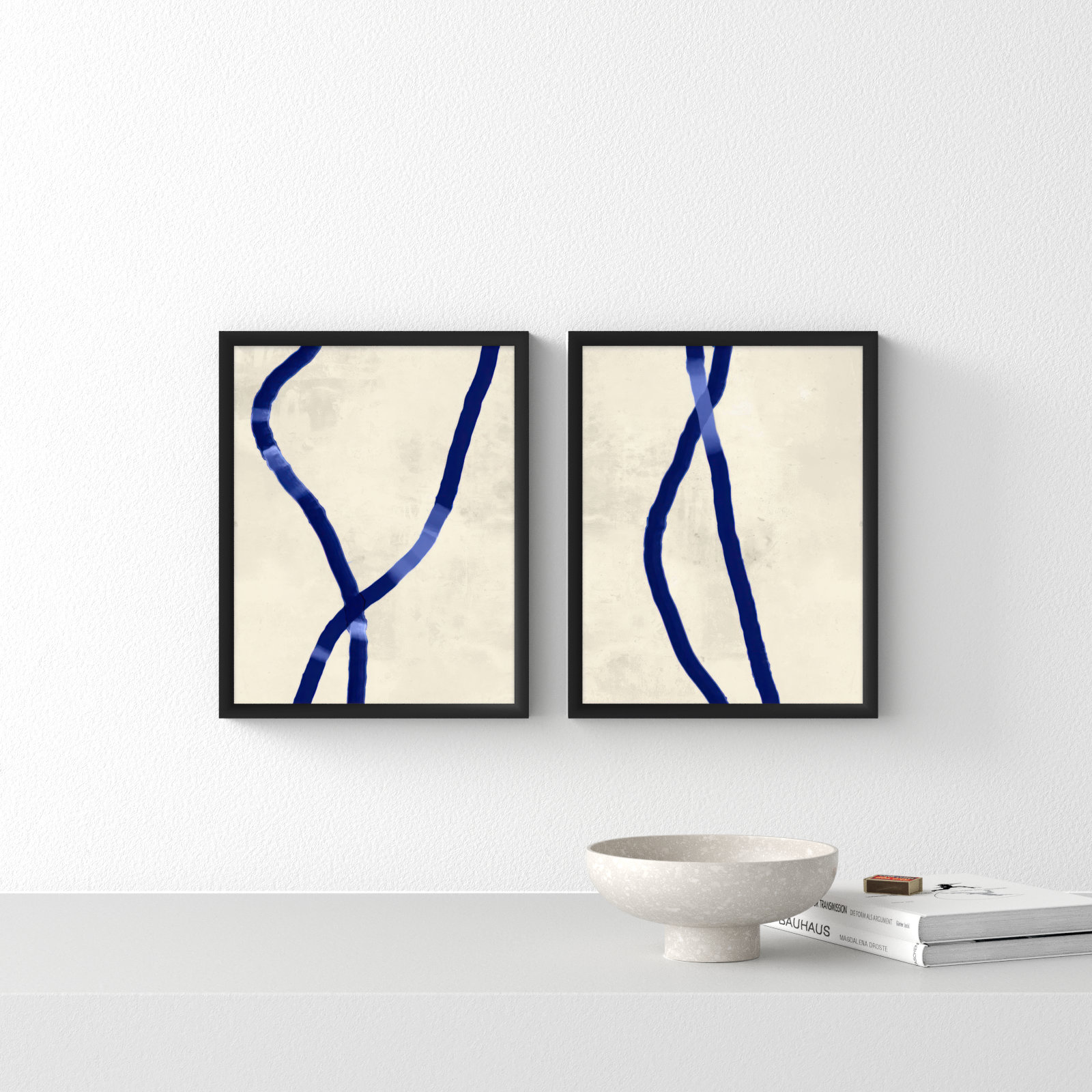 Blue Rope 2-Piece Print Set by Jacques Pilon, 20" H x 32" W x 1.25" D, Black Framed