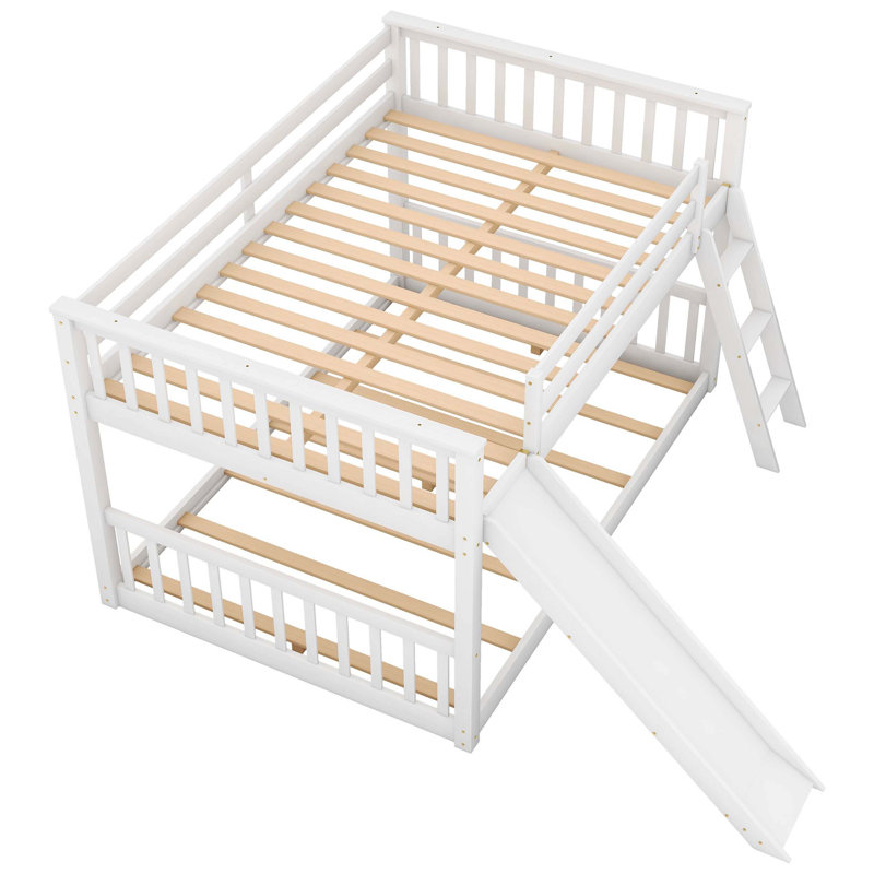 Lit superposé double au-dessus de double avec glissière et échelle convertibles, blanc
