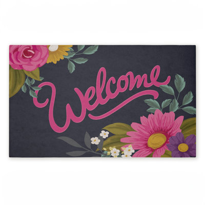 Tapis de porte pour l'extérieur à motif de fleurs roses, par Angela Nickeas, 18 po x 30 po