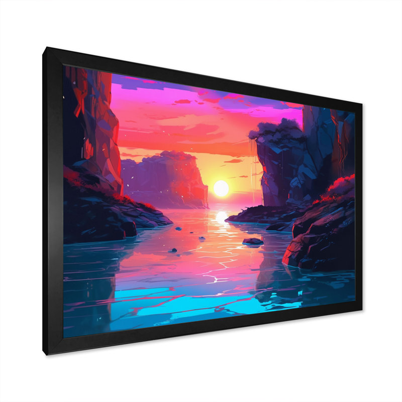 «Sunset's Embrace At The Beach II», reproduction sur toile, Cadre photo noir, H 30 po x l 40 po x P 1,5 po