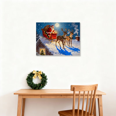 Santa Reindeer Snow Canvas Wall Art