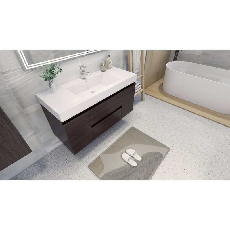 Leni 47'' Single Bathroom Vanity with Acrylic Top, Dark Gray Oak