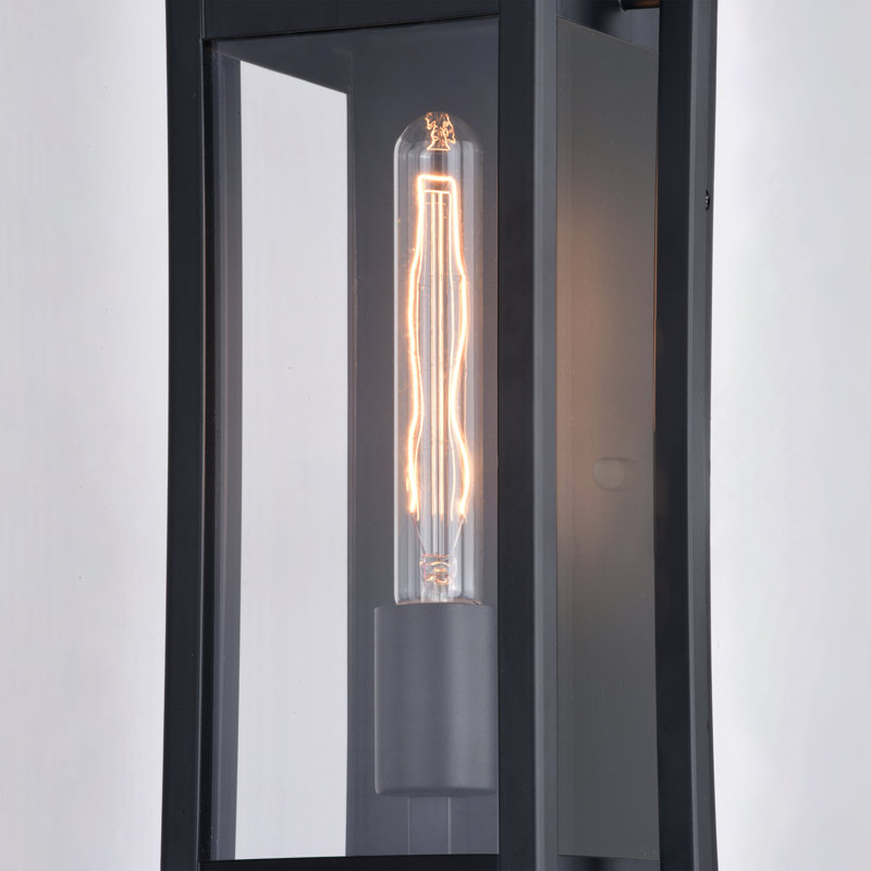 Bergina 16.25 in. H 1-Light Matte Black Contemporary Outdoor Wall Sconce made of Durable Metal, Clear Glass Shade, LED Compatible, Use for Exterior Porch Patio Front Door or Garage