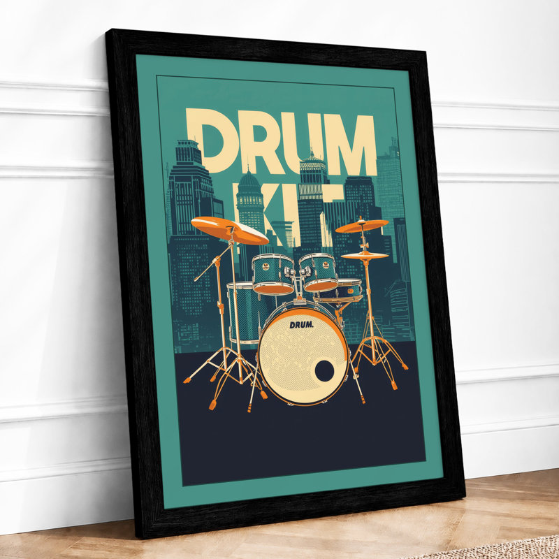 Urban Drum Kit Modern - Framed Print, A1 - 84.1 x 59.4 cm, Black