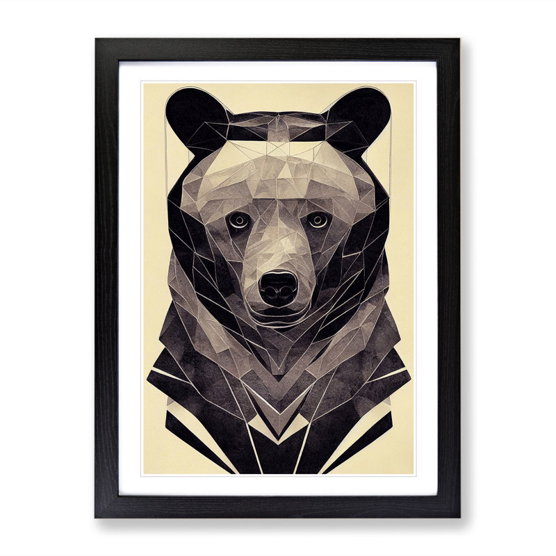 Bear Portrait No.2 Abstract - Wall Art, Black Framed Paper, 48cm H x 36cm W, White