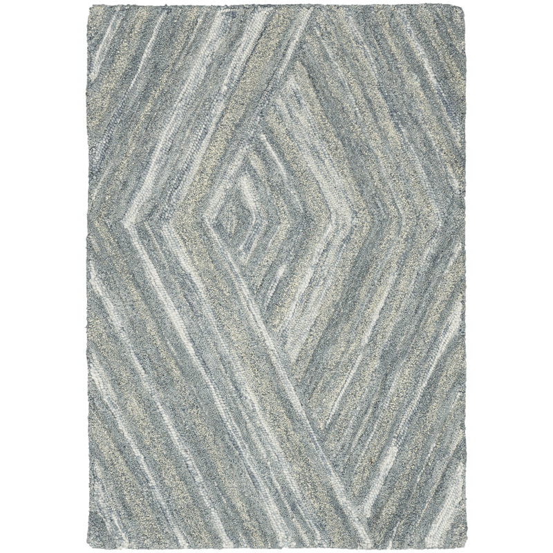 Ebern Designs Atyana Blue Modern Indoor Wool Rug, Rectangle 5'3" x 7'3"