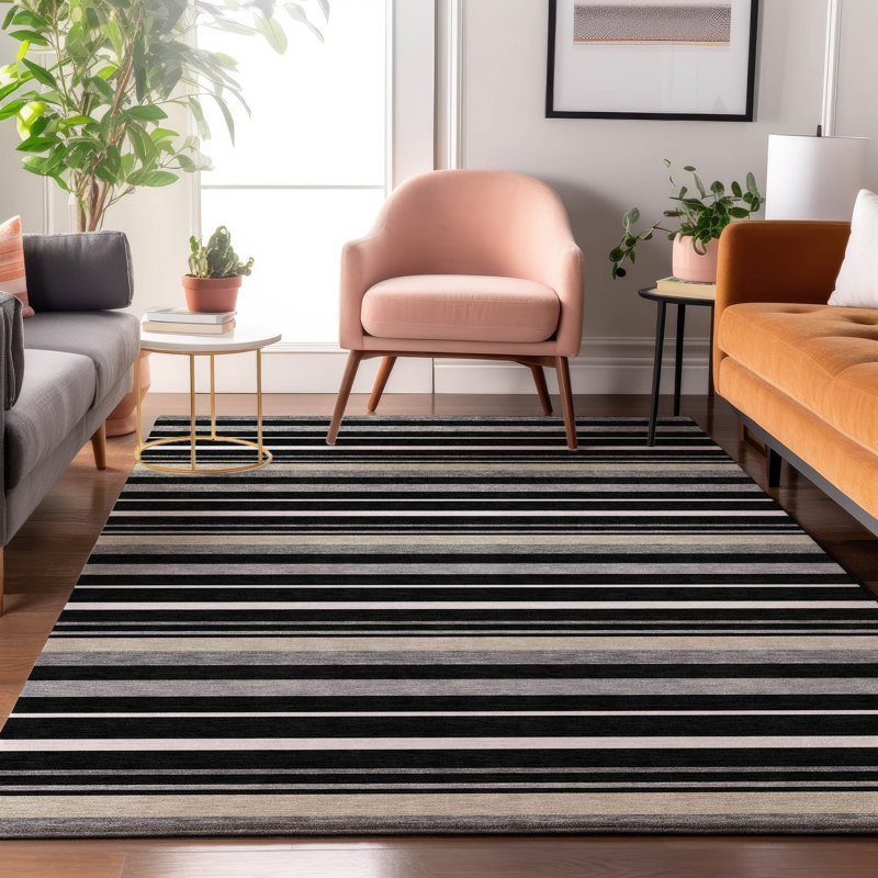Premium Machine Washable Prisco Black Rug, Rectangle 8' x 10'