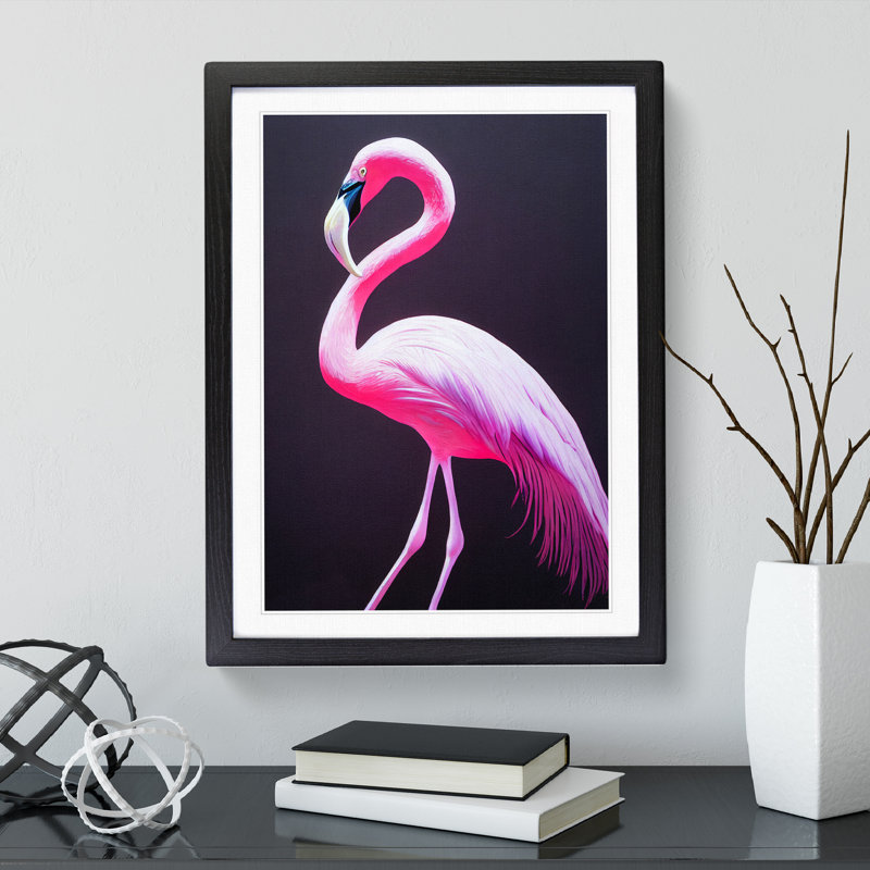 Bewitching Flamingo - Single Picture Frame Print, Black, 64cm H x 46cm W x 2cm D