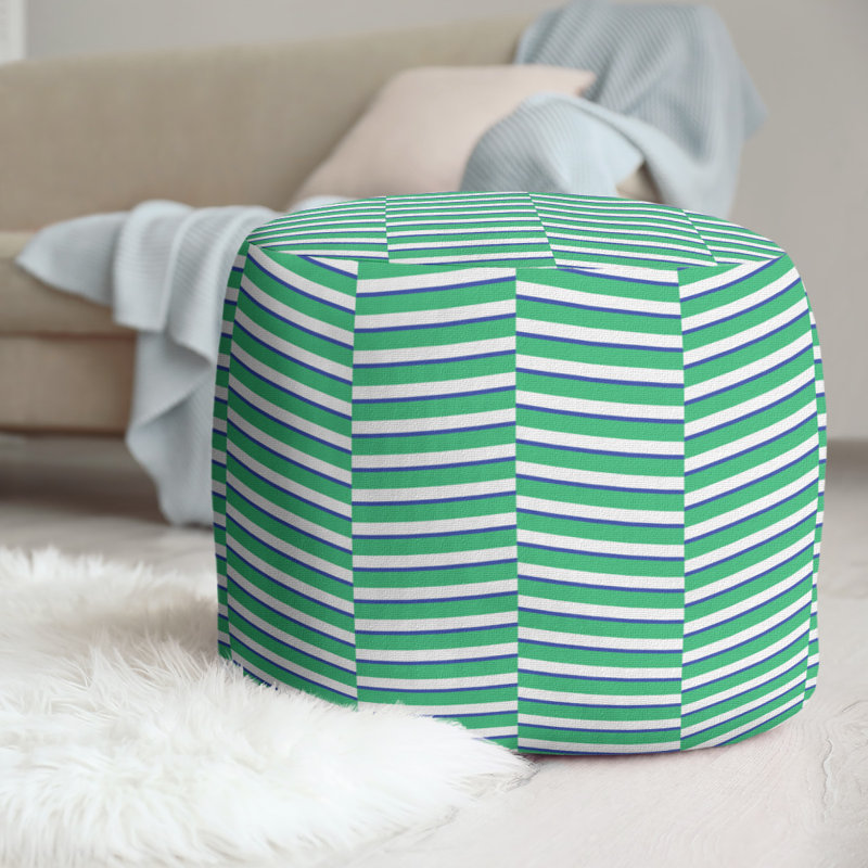 Upholstered Pouf, Green/Navy Blue