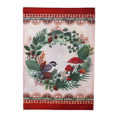 Woodland Wreath Burlap House Flag