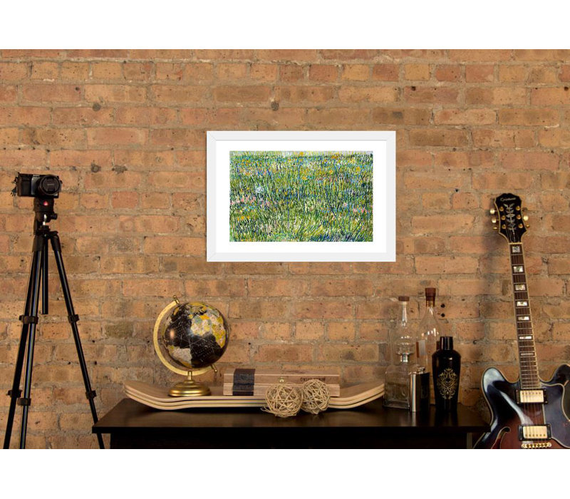 « patch of herbe » par vincent van gogh, impression, H 16 po x l 24 po x p 1 po, Papier encadré blanc