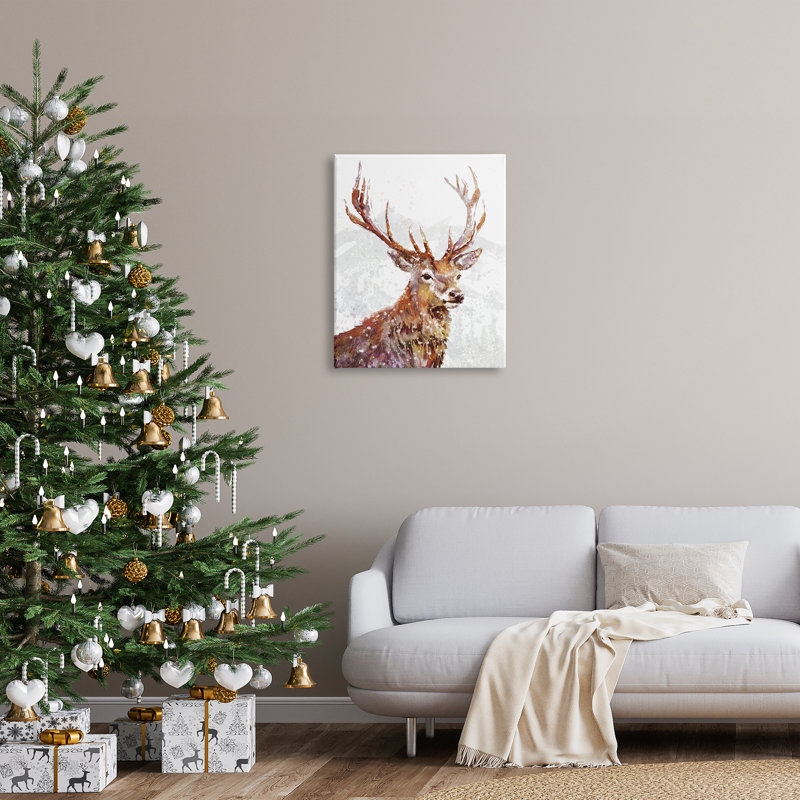 Peinture sur toile Winter Deer Mountain Snowfall, H 30 po x l 24 po x P 1,5 po