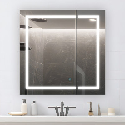 Laurens 30" W x 30" H x 5" D, LED Medicine Cabinet with Defogger, Dimmer, Adjustable LED 3X Magnifying Mirror, Electrical Outlets.