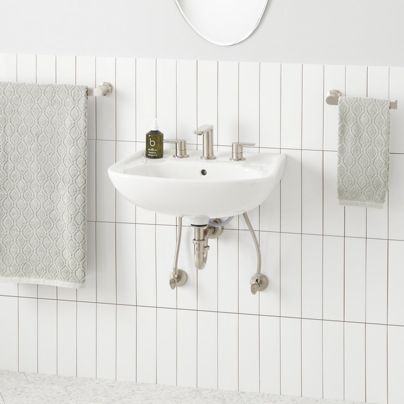 23" Rainsville White Porcelain Rectangular Wall Mount Bathroom Sink with Overflow, 8" Centers