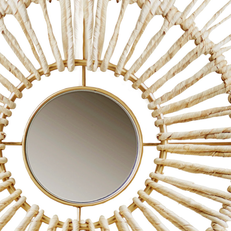 Gold Corn Husk Wrapped Round Decorative Mirror Set