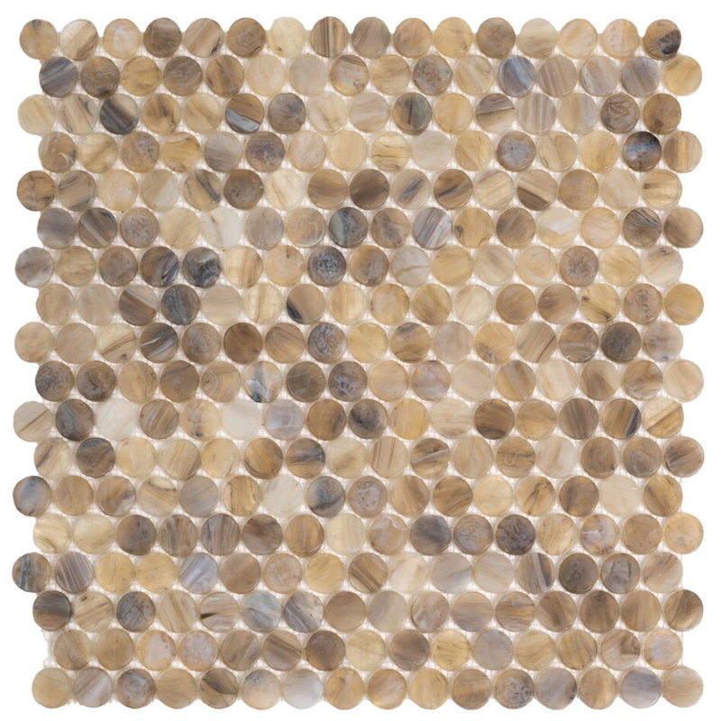0.8" x 0.8" Glass Penny Round Mosaic Wall & Floor Tile, Beige
