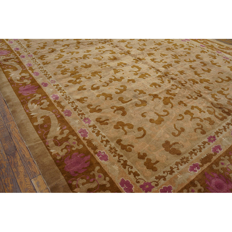 Tapis en laine antique jaune / doré noué à la main