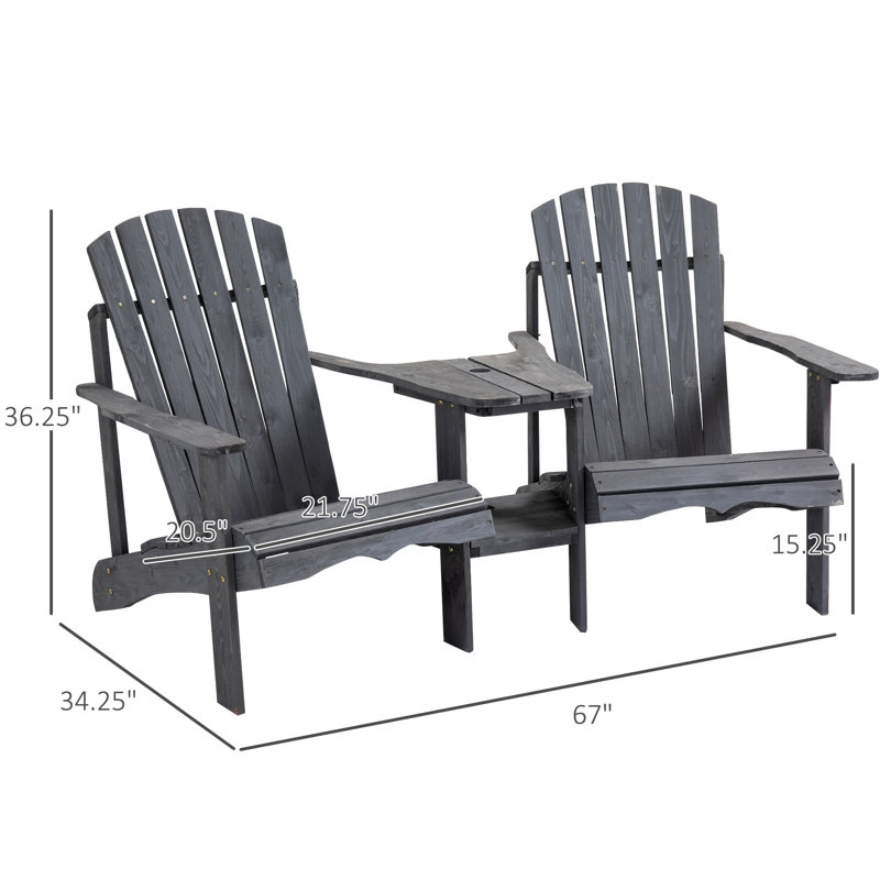 Mckelvy Fir Outdoor Adirondack Chair With Table, Dark Gray