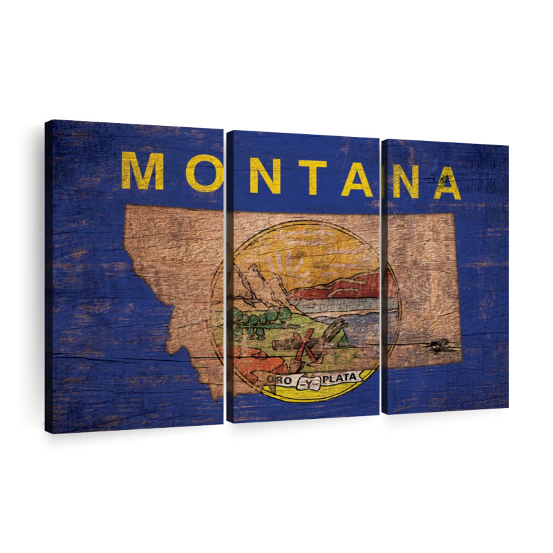 «State Map Over Montana Flag», reproduction sur toile, H 24 po x l 38 po