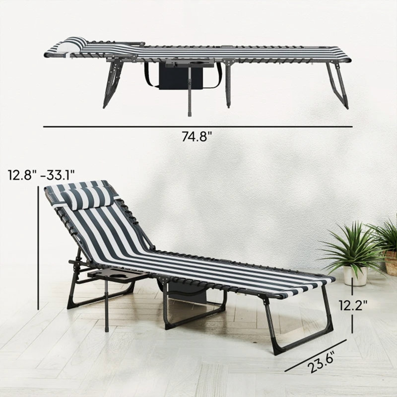 Outdoor Chaise Lounge Beach Chair, 1, Gray/White/Blue