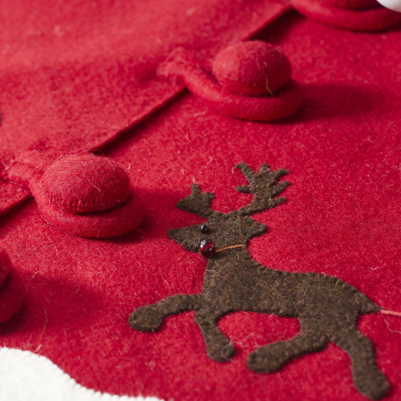 Handmade Reindeer Tree Skirt on Red-60"