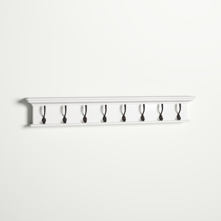  ZSH Wall Mounted Coat Hook Rack White Solid Wood