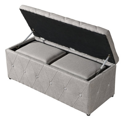 Beige Linen 1 Piece Rectangular Storage With 2 Ottomans Resilient Sponge Filling Comfortable And Soft Ideal For Bedroom Living Room Balcony Space Saving Filled Modern