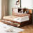 Twin Walnut Wood Daybed In Size With Storage Drawers, Headboard Shelf, Sockets And Outlets Made Of 3 Ports