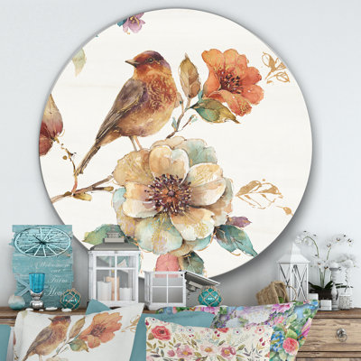 " Farmhouse Bird On Flower Branch " Painting Print