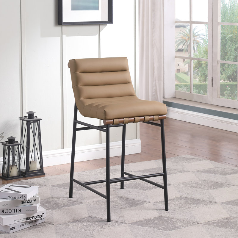Vincentas Upholstered Counter Stool, Black Faux Leather, Counter Stool (26.4" Seat Height)