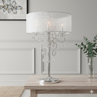 35-Inch Tall Table Lamp In A Silver Finish, Accented With Crystals And A Clear Shade