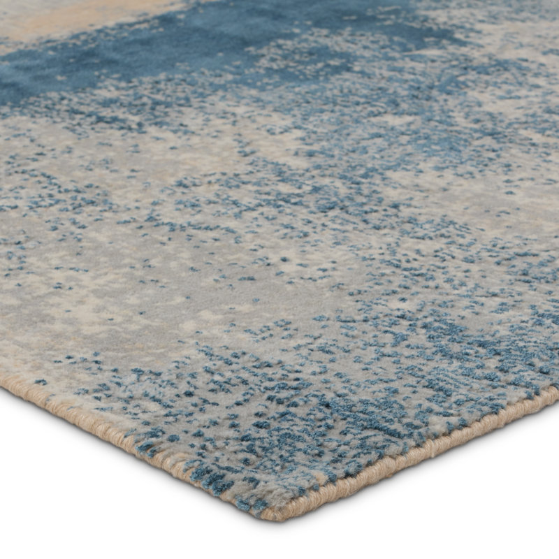  Tapis rectangulaire bleu / gris en laine / viscose tissé à la machine, Rectangle 7 pi 9 po x 9 pi 9 po