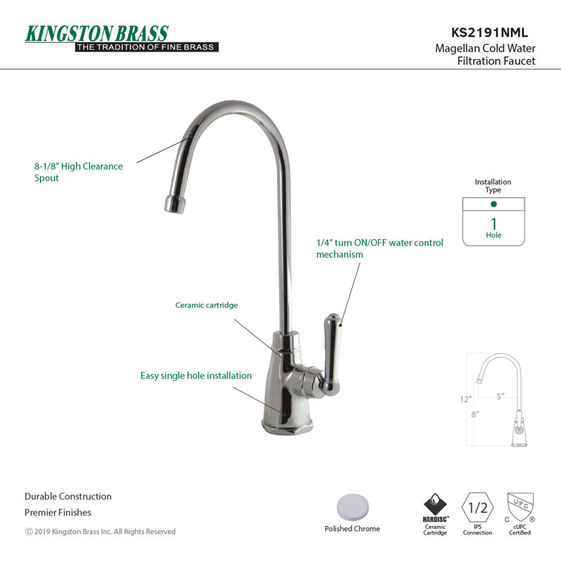 Kingston Brass Magellan Single-Handle 1-Hole Deck Mount Water Filtration Faucet, Polished Chrome