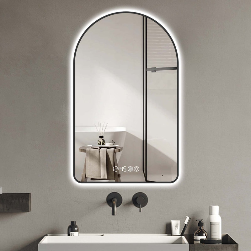 Miroir arqué 28 po x 48 po à DEL pour salle de bain, rétro-éclairage, anti-buée, à intensité variable