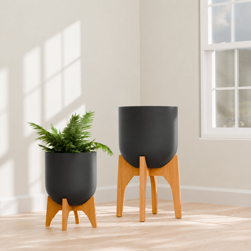 Jardinière en fibre de pierre 16 po Arco - blanc, H 16 po x l 16 po x P 16 po, Noir