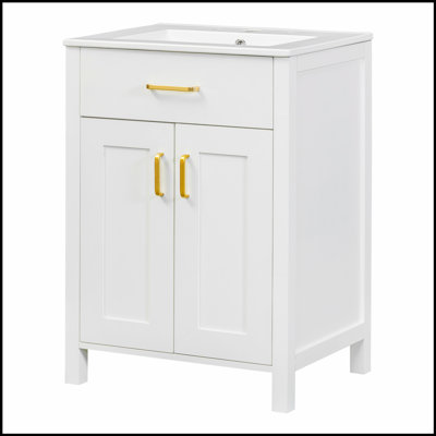 Meuble-lavabo moderne de 48 pouces avec lavabo en céramique, portes à fermeture en douceur, tiroir rabattable et tablettes de porte à double couche pour un rangement élégant