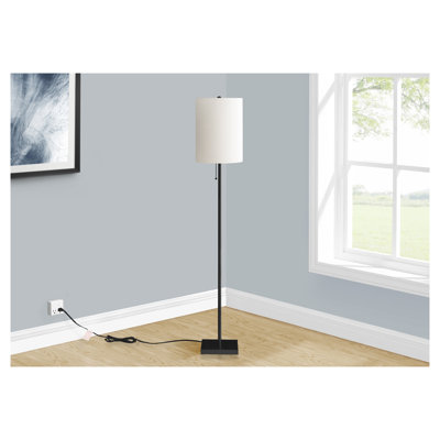 62-Inch Contemporary Black Metal Floor Lamp with Ivory Drum Shade