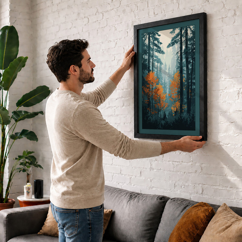 Misty Forest Valley Scandinavian - Print, A3 - 42.0 x 29.7 cm, White
