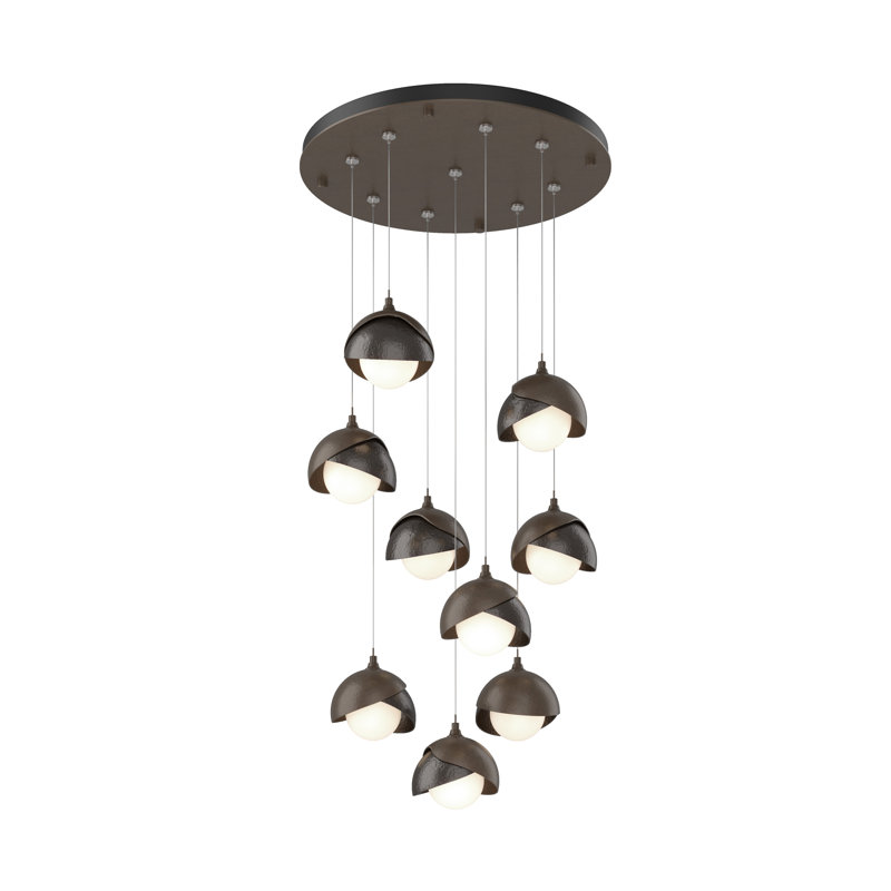 Luminaire suspendu géométrique à 9 lumières Brooklyn, H 80 po x l 20,5 po x P 20,5 po, Bronze huilé, Bronze