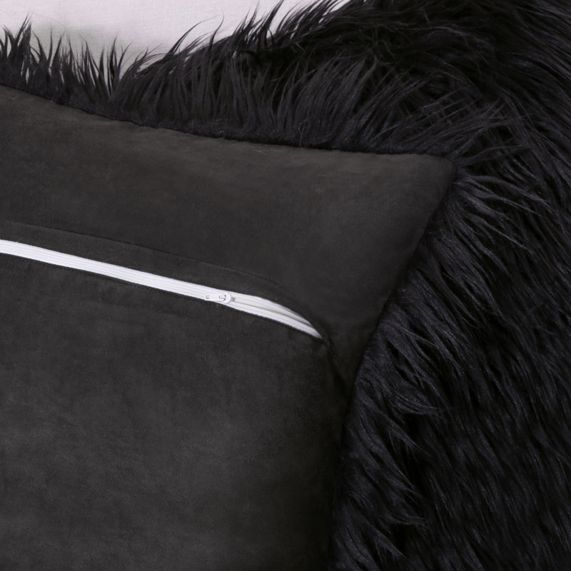 Coussin décoratif long en fausse fourrure, coussin d'appoint moelleux, Noir, Housse de coussin seulement - sans insert