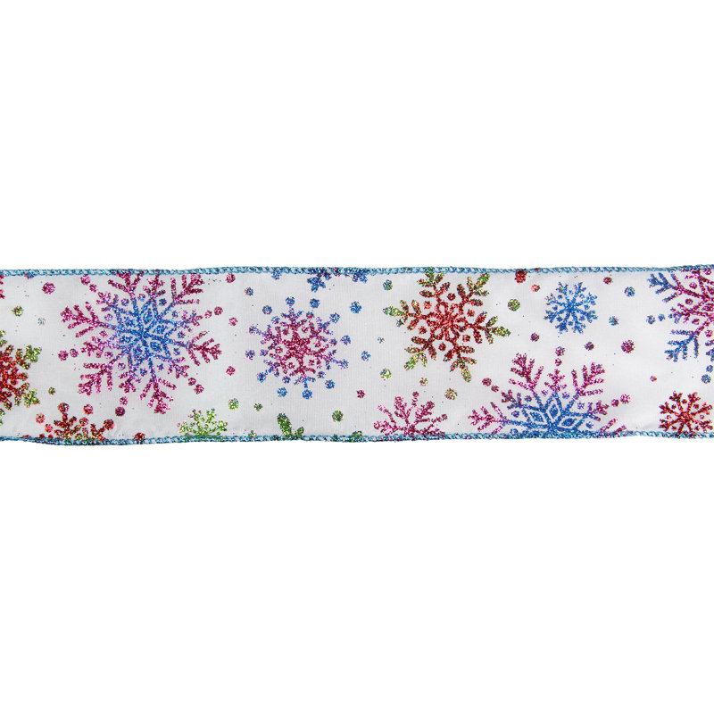Ruban de Noël bleu et blanc câblé avec flocons de neige 2,5 po x 16 verges