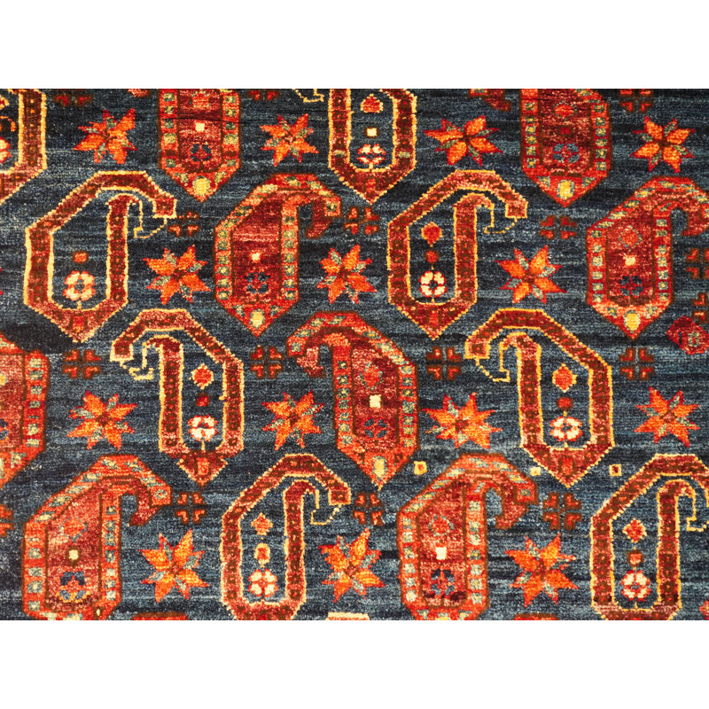Hand-Knotted Wool BLUE / RED Area Rug
