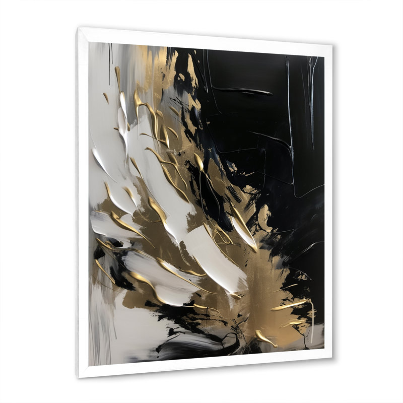 Organic Bliss Minimal Abstract Gold and Black - Art abstrait, peinture murale, H 20 po x l 12 po x P 1 po, Cadre simple blanc