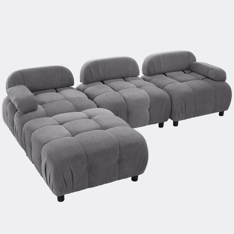 Canapé modulaire rembourré 4 pièces Meahgan, Polyester gris