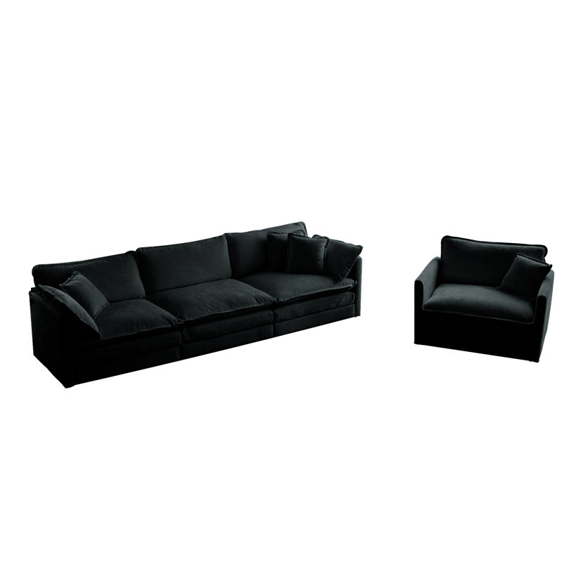Moderne 3 pièces, siège très profond excellent, surdimensionné 3 avec chenille noire simple, canapé modulaire au look exceptionnel pour le salon, canapé et siège simple et relaxant
