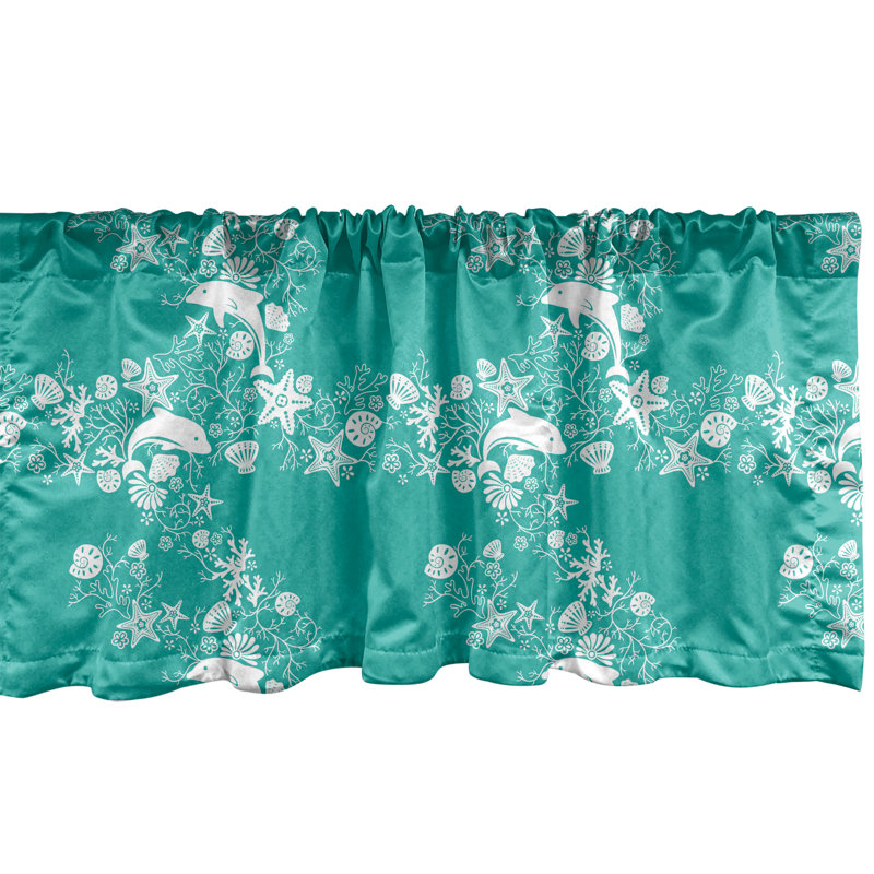 Cantonnière Ambesonne lot de 2 dauphins et fleurs bleu vert, L 54 po x L 12 po