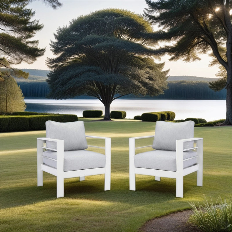 Chaise de salle à manger d'extérieur en aluminium avec coussin, Blanc, Blanc
