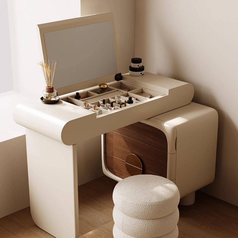 Coiffeuse de 59,06 po de style minimaliste blanc chaud avec miroir de maquillage, H 46,06 po x l 59,06 po x P 15,75 po