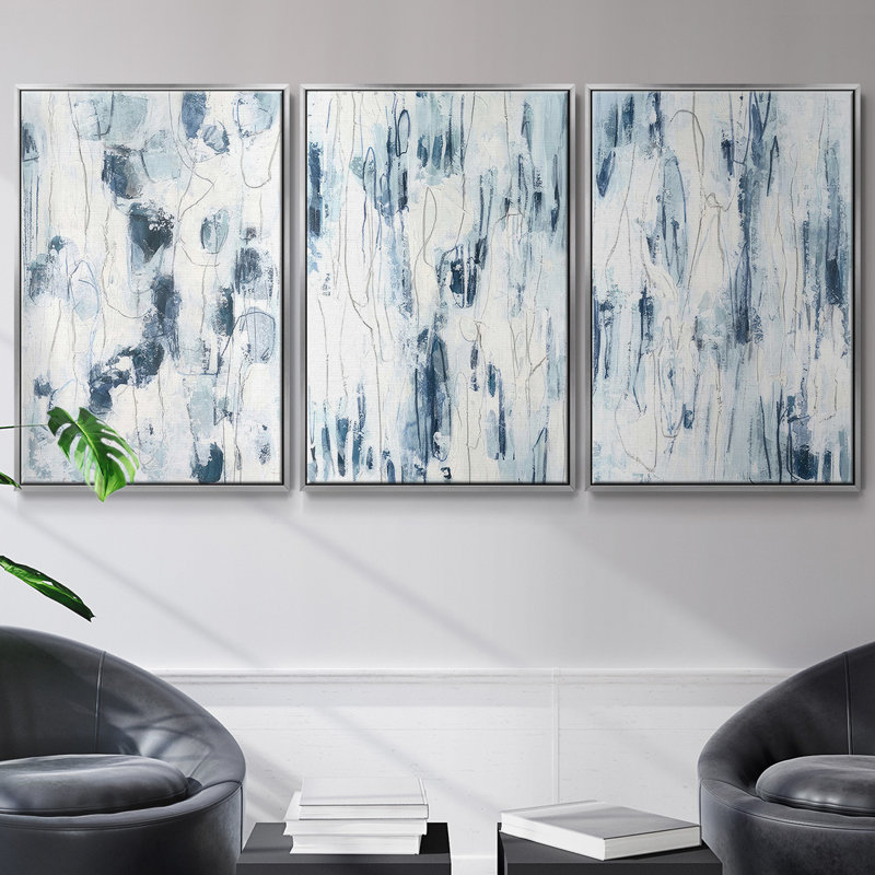 " Sea Silk I " 3 - Pieces, 36" H x 72" W, Silver